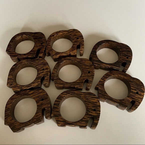 8 Wooden Elephant Napkin Rings Dark striped wood primitive style carving. - Picture 8 of 8